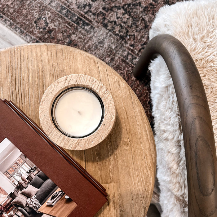 Stone Candle Vessel | Beige Travertine