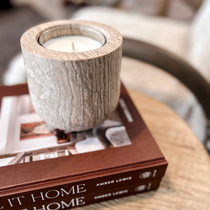 Stone Candle Vessel | Beige Travertine