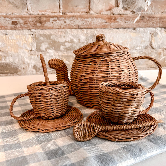 Woven Rattan Toy Tea Set | 7 pc