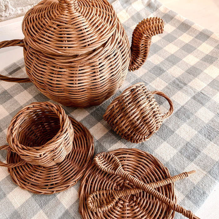 Woven Rattan Toy Tea Set | 7 pc