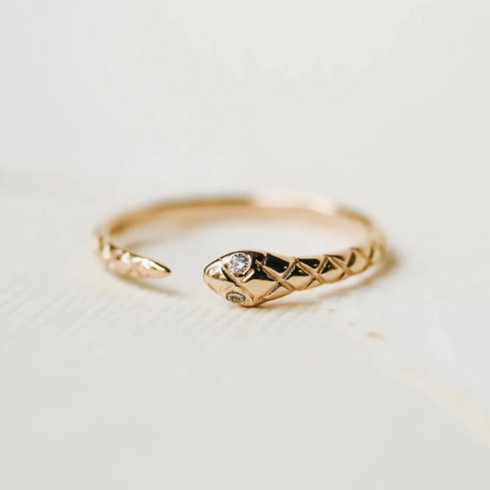 revival snake diamond ring | 14k gold