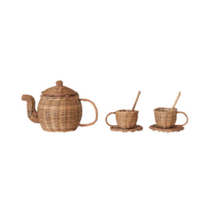 Woven Rattan Toy Tea Set | 7 pc