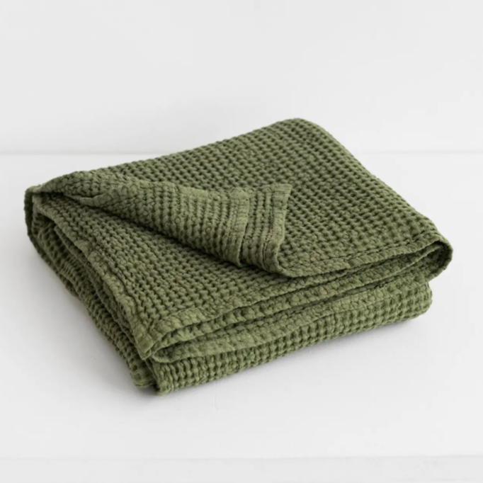 Wren Waffle Throw | Forest Green