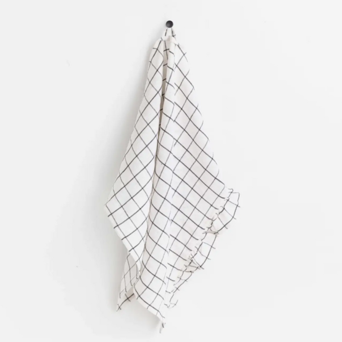 Ruffle Tea Towel | Charcoal Grid