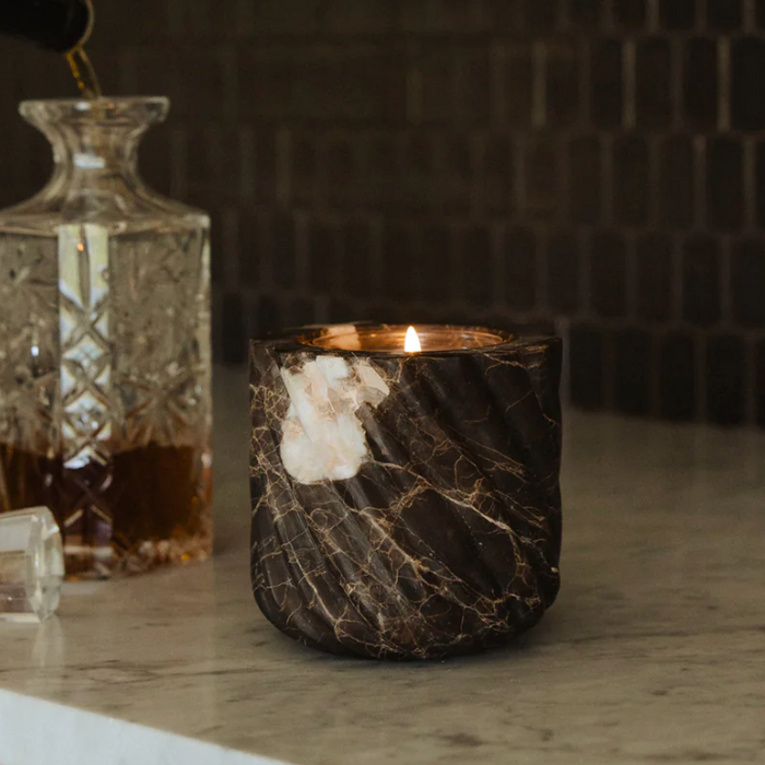 Limited Edition Stone Candle Vessel | Brown Emperador Marble