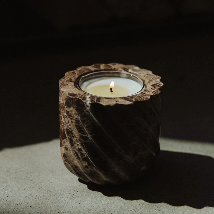 Limited Edition Stone Candle Vessel | Brown Emperador Marble