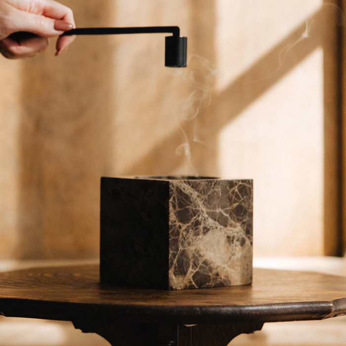 Square Stone Candle Vessel | Brown Emperador Marble